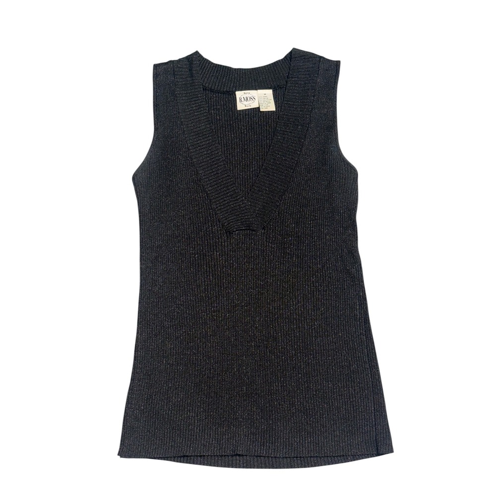 Vintage 90s B. Moss Metallic Knit Sweater Vest Shimmer V-Neck Tank Ramie Blend